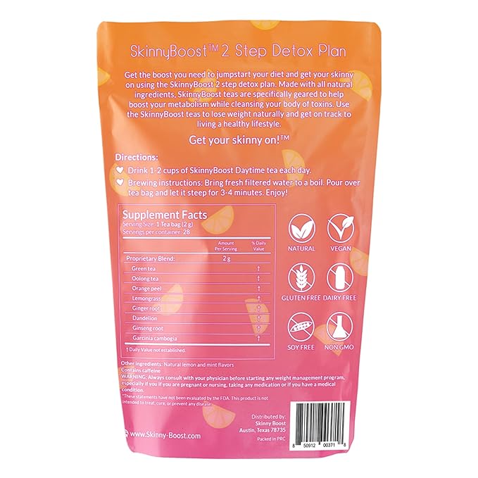Skinny Boost Detox Tea Kit Slimming Tea for Weight, Metabolism, Energy, Bloating & Colon Cleanse – Green Tea, Herbal, Vegan, Keto, Non-GMO, Sugar-Free-6 PACK –1 Daytime (28 Bags) + 1 Evening -(14 Bags)