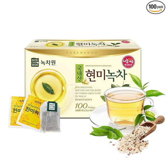 [Nokchawon] Brown Rice Green Tea, Genmaicha, Premium Pure Green Tea, 100 Count, 4.2oz(120g)