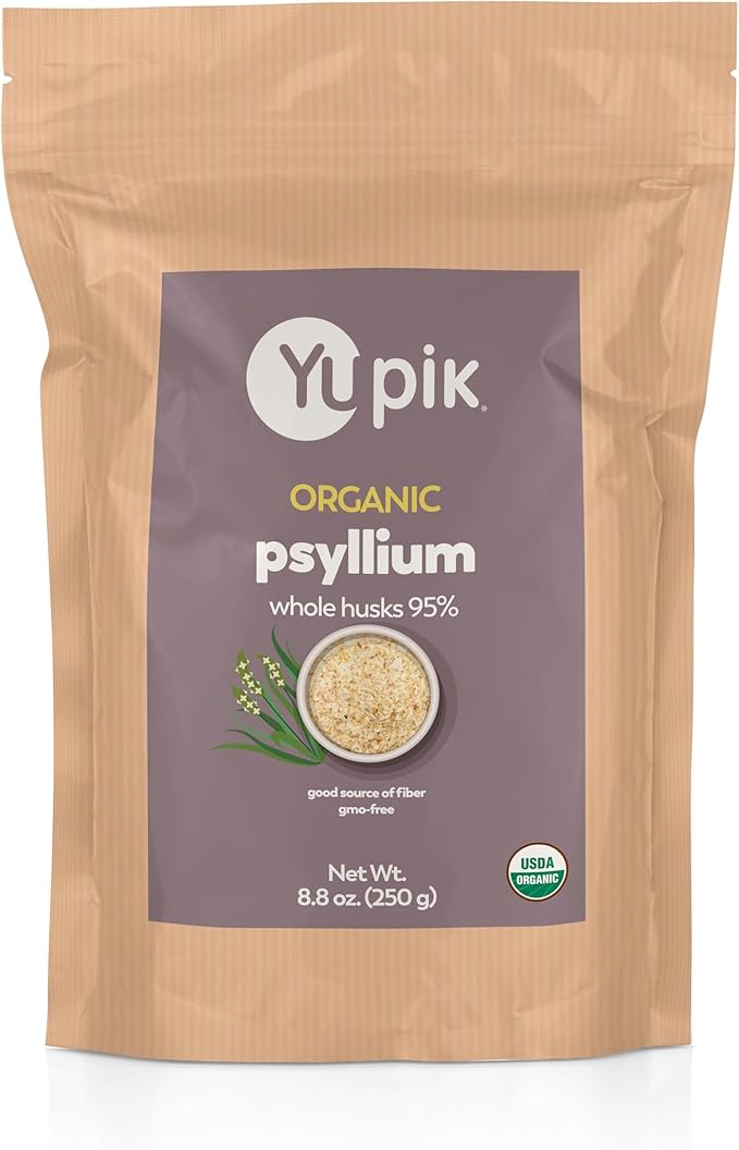 Yupik Organic Whole Husk Psyllium, 8.8 Oz, 95% Purity, USDA Certified, Non-GMO, Kosher, Gluten-Free, Sugar-Free & Fat-Free, Unflavored, Plant-Based, High Fiber Superfood for Oatmeal, Granola & Cereal