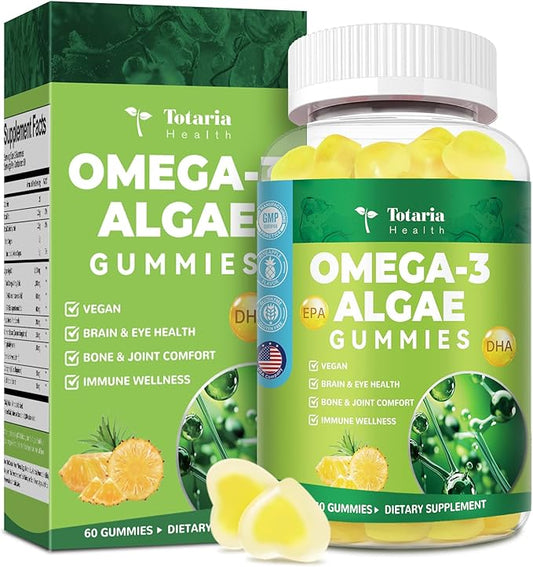 10-in-1 Vegan Omega-3 Gummies 1500mg with DHA 600mg, EPA 400mg, Phytosterols, Turmeric, CoQ10, Phosphatidylserine, Monk Fruit, Algae Omega 3 Supplement Fish Oil Alternative for Adults & Teens - 60 Cts