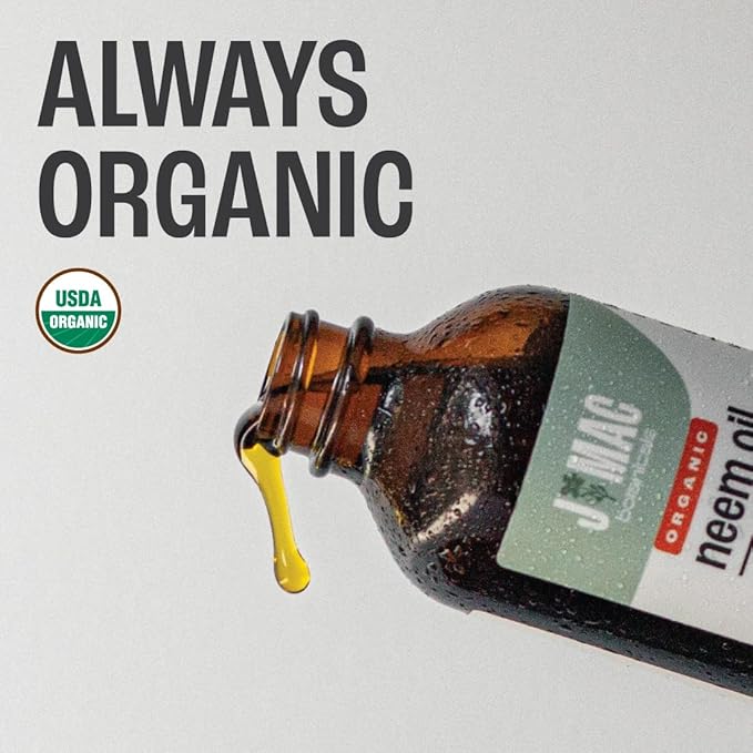 J Mac Botanicals Organic Neem Oil for Skin (4 oz Glass Bottle NO Dropper) - 100% Pure Concentrate Undiluted for Hair and Plants - Essential, Cold Pressed