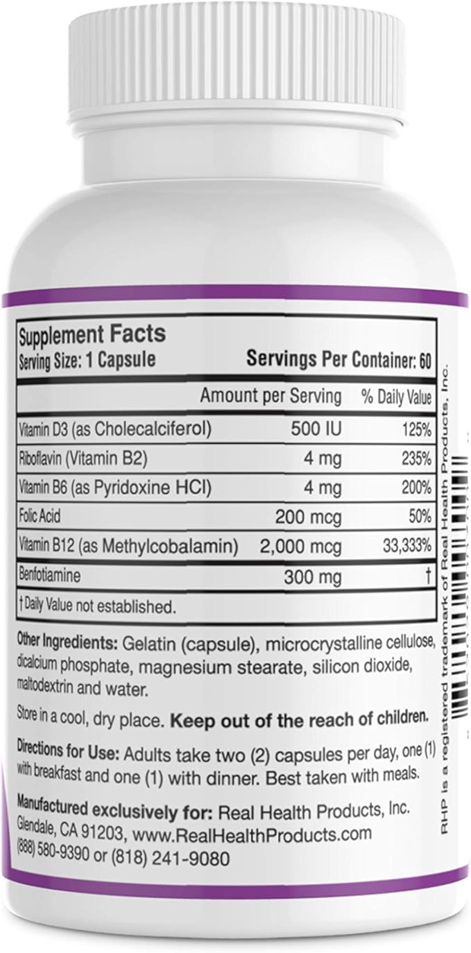 Nerve Support Formula. Nutritional Support of Neuropathy, Nerve Relief from Aches, Nerve Pain & Discomfort. B-Complex with Benfotiamine and Methyl B12. 120 Capsules