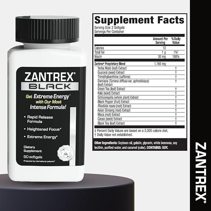 Zantrex Black – Naturally Boost GLP-1 & Metabolism Support | Thermogenic Energy, Weight Management Formula | 60 Pills
