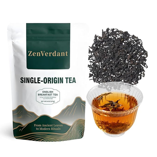 ZenVerdant Unique Breakfast Tea Blend - 3 Premium Wuyi Rock & Black Teas, Loose Leaf, Resealable Pouch | Floral Notes, Caramel Sweet Aftertaste, Smooth & Non-Bitter | 3+ Steeps