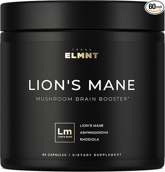 20,000mg 16x Strength Lions Mane Supplement Capsules Super Nootropic w. Ashwagandha & Rhodiola - Highest Potency Lion's Mane Mushroom Extract 50% Polysaccharides Brain Supplements for Memory and Focus