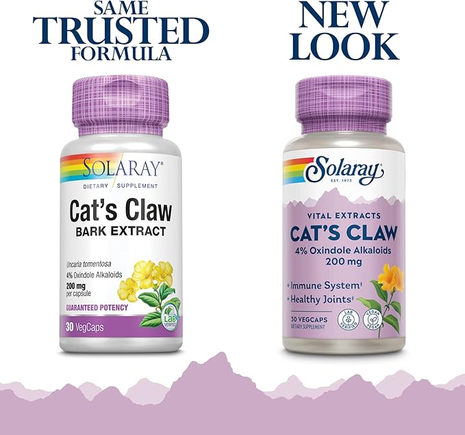 Solaray Cats Claw Bark Extract 200mg | 4% Oxindole Alkaloids | Healthy Immune & Joint Function Support | 30 VegCaps