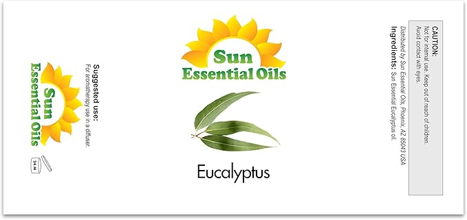 Sun Essentials Oils - 2 oz Eucalyptus Essential Oil with Dropper for Diffuser, Skin, Aromatherapy Massage, Humidifier, Scent for Candle, Lotion & Soap Making at Home, Fragrance for Room