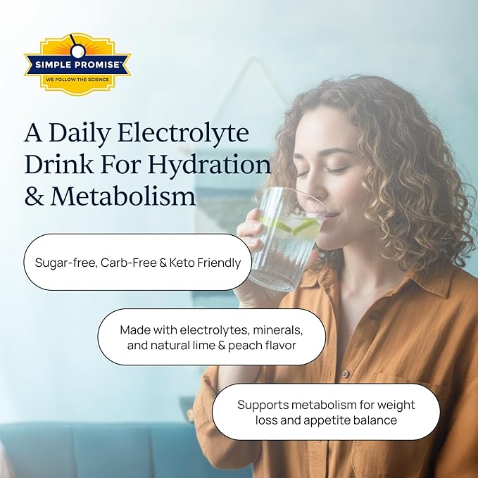 Simple Promise ElectroSlim - Sugar-Free Electrolyte Powder Hydration Support with Essential Electrolytes - No Sugar Formula for Daily Energy Balance - Lemon Lime Flavor