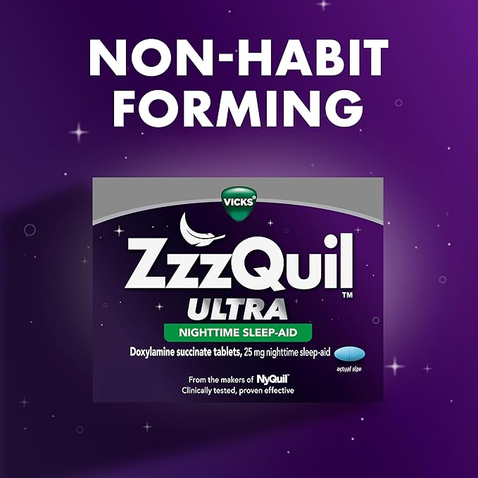 ZzzQuil ULTRA, Sleep Aid, Doxylamine Succinate 25mg, Sleep Aids for Adults, Nighttime Sleep Aid, 48 Tablets