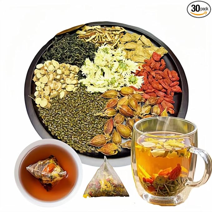 30 Organic Dandelion Detox Tea Bags,Dandelion Wolfberry Tea,Support Kidney & Liver Health,Chinese Herbal Tea Blend Goji Berry Chrysanthemum for Cleanse and Detox, All-Natural