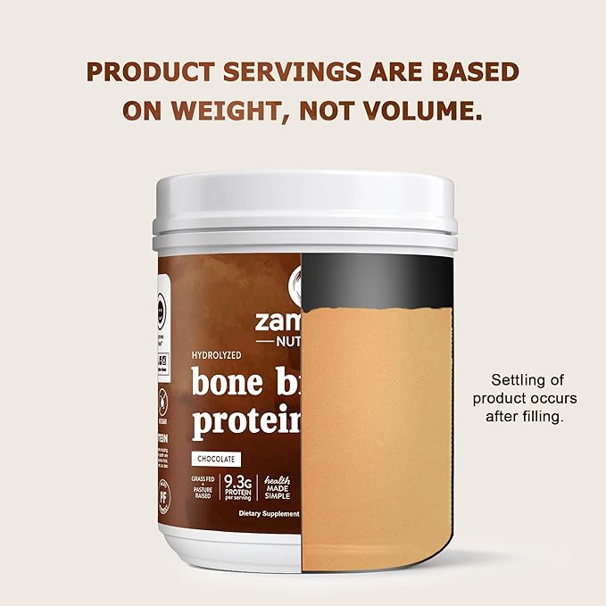 Zammex Bone Broth Protein Powder, Pure Grass Fed Beef, Chocolate Protein Powder,Hydrolyzed Collagen Supplement for Healthy Skin,Nails,Hair,Joints, Non-GMO,Gluten Free, Great in Shakes