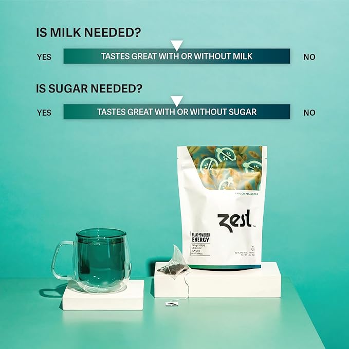 Zest Energy Green Tea - Pomegranate Mojito - High Caffeine Peppermint Tea Bags - Caffeinated Coffee Altnernative/Substitute - Natural, Non-GMO & Keto Friendly - Hot or Iced - 20Ct Pack - 135mg Caf