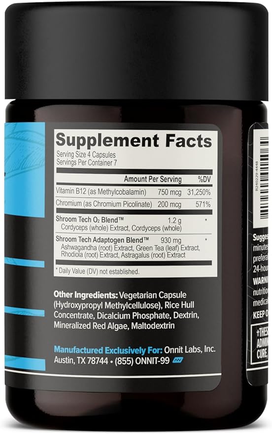ONNIT Shroom Tech Sport Daily Exercise Support Capsules, Pre Workout Supplement with Cordyceps Mushrooms, Caffeine-Free Dietary Supplement for Daily Energy Support, 28 Count