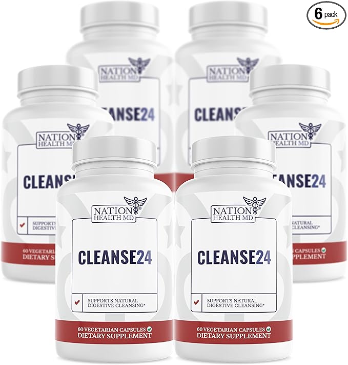 Cleanse24 - Gut Cleanse & Digestive Support Supplement - with Onion, Garlic, Turmeric, Papaya, Black Walnut, Sweet Wormwood Powder, Olive Leaf Extract - 360 Capsules