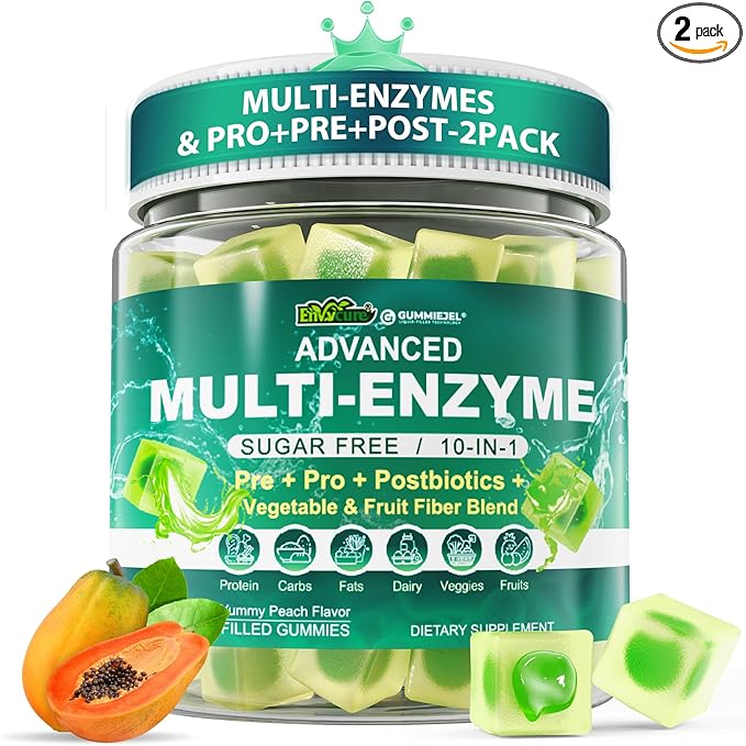 2Pack Digestive Enzymes Gummies for Women & Men, Multi-Enzymes with 90Billion CFU Probiotics and Prebiotics & Postbiotic, Vegetable & Fruit Fiber Blend, Super Enzymes for Digestive & Gut Health,Immune