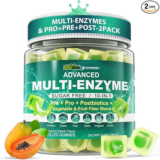 2Pack Digestive Enzymes Gummies for Women & Men, Multi-Enzymes with 90Billion CFU Probiotics and Prebiotics & Postbiotic, Vegetable & Fruit Fiber Blend, Super Enzymes for Digestive & Gut Health,Immune