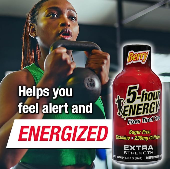 5-hour ENERGY Extra Strength Berry Energy Shot 1.93oz, 20-Pack – Sugar Free Caffeine Energy Booster with B-Vitamins & Amino Acids – Zero Calorie