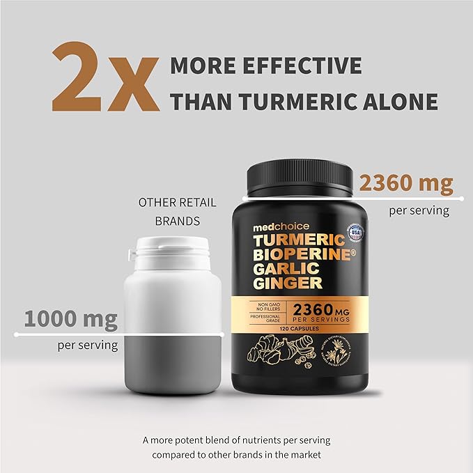 4-in-1 Turmeric and Garlic Supplements with Bioperine 2360 mg Turmeric Ginger Root Capsules with Garlic for Joint, Digestion & Immune Support (120ct, Pack of 3)
