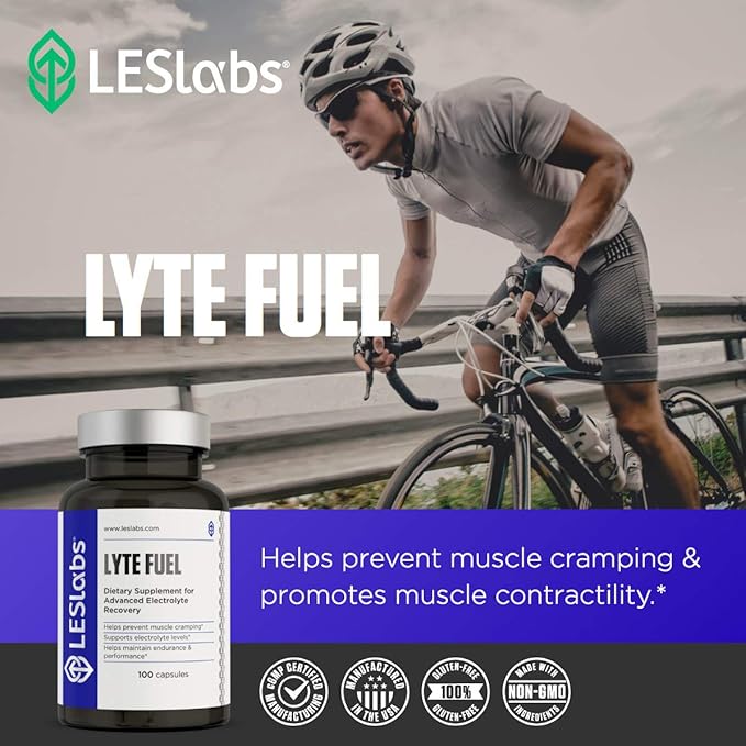 LES Labs Lyte Fuel – Electrolyte Replacement, Endurance, Performance, Muscle Cramping & Keto Support – Magnesium, Zinc, Potassium & Chromium – Non-GMO Supplement – 100 Capsules