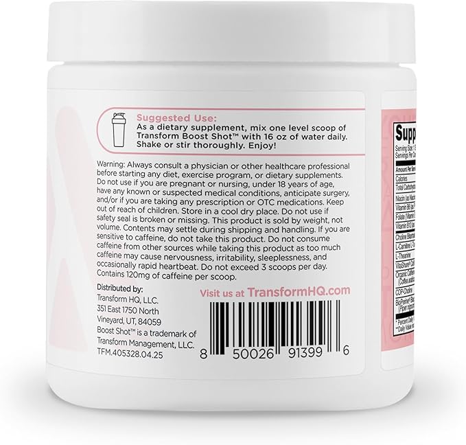 TransformHQ Energy & Focus Powder (Cotton Candy) - Boost Shot Clean Energy Drink Mix - Sugar Free - Non-GMO, Gluten-Free - 28 Servings