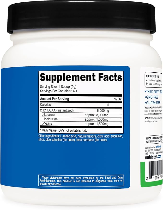 Nutricost BCAA Powder 2:1:1 (Green Apple, 60 Servings)