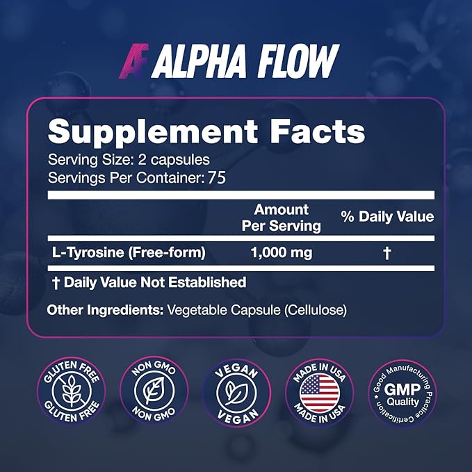 [2 Pack] L-Tyrosine 1000MG Capsules - Natural L Tyrosine Supplement for Kids & Adults - Energy Boost and Brain Supplement - 2x the potency of L-Tyrosine 500mg capsules - 300 Vegan LTyrosine Capsules