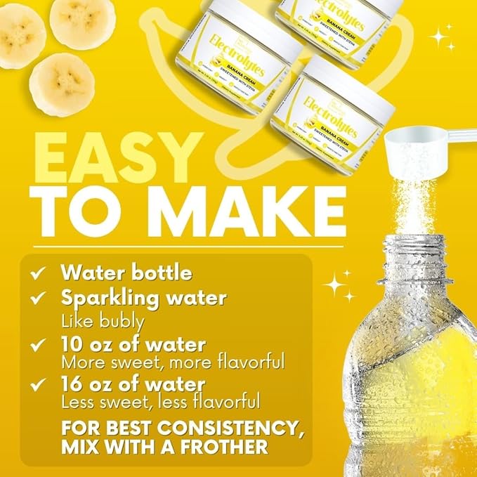 Zero Sugar - Banana Cream Electrolytes Powder - Refreshing Hydration - Caffeine Free Energy with All Natural Ingredients - Vegan, Keto & Paleo - Sugar Free Electrolytes Powder Drink Mix - 37 Servings