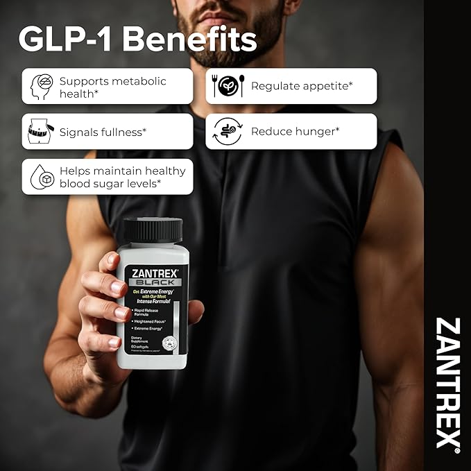 Zantrex Black – Naturally Boost GLP-1 & Metabolism Support | Thermogenic Energy, Weight Management Formula | 60 Pills