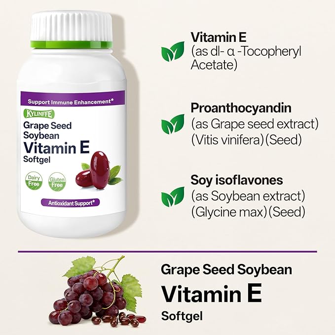 Grape Seed Extract 50mg | Antioxidant Supplement with Vitamin E, Supports Immune & Heart Health, Quick Release Capsules, 60 Count