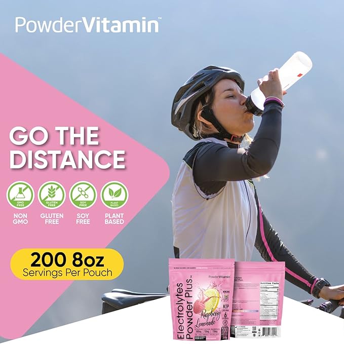 PowderVitamin Electrolytes Powder Plus (100 Servings) Raspberry Lemonade Electrolyte Powder, Zero Calorie, Keto, Zero Sugar, No Maltodextrin, 1000mg Potassium,120mg Calcium,120mg Magnesium, Hydration