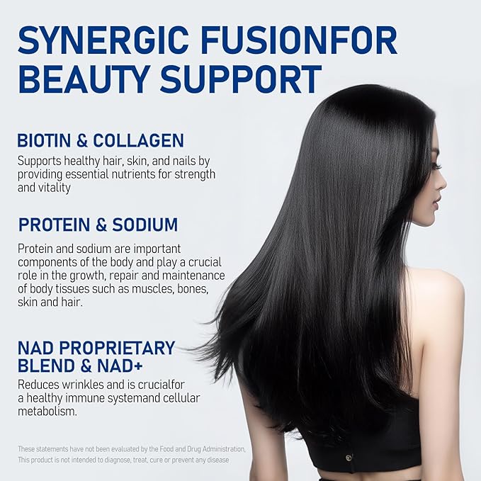 Biotin Supplement for Supports Healthy Hair, Skin & Nails, Hair Growth Vitamins for Women & Men with 1000mcg Biotin, 1000mg NAD, Collagen, Sodium, Non-GMO & No Gluten 20 Servings