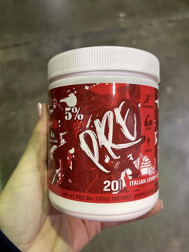 5% Nutrition Code Red Series Pre Workout Powder for Men & Women | Energy, Power, Protein Synthesis & Focus | 300mg Caffeine, L-Citrulline, Glycerol, Taurine, Alpha GPC, Huperzine (Italian Lemon Ice)