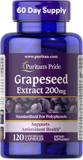 Puritan's Pride Grapeseed Extract 200mg, Dietary Supplement for Antioxidant and Heart Health Support, 2 Month Supply, 120 Rapid Release Capsules