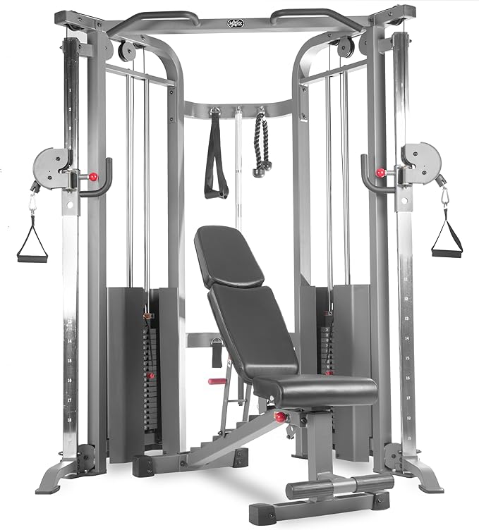 XMARK Functional Trainer with Dual Weight Stacks, All-in-One Cable Machine & Crossover for Full Body Strength Training at Home or Garage Gym