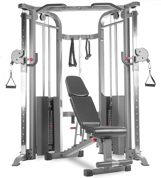 XMARK Functional Trainer with Dual Weight Stacks, All-in-One Cable Machine & Crossover for Full Body Strength Training at Home or Garage Gym