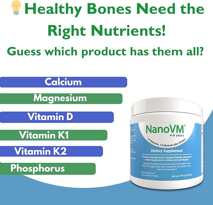 4-8 Years, Allergen-Free Kids Multivitamin, Unflavored Powdered Vitamins, Multivitamin Powder with 14 Vitamins & 13 Minerals, Low-Carbohydrate Vitamin Supplements, 275g - Solace Nutrition