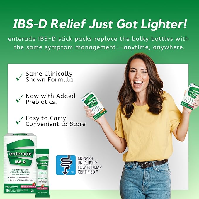 enterade IBS-D Powder Packets for IBS Relief of Symptoms from Irritable Bowel Syndrome with Diarrhea (IBS-D) - Mixed Berry, 1 Pack of 10 Single-Serving Powder Packets