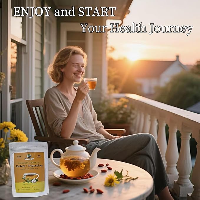 30 Organic Dandelion Detox Tea Bags,Dandelion Wolfberry Tea,Support Kidney & Liver Health,Chinese Herbal Tea Blend Goji Berry Chrysanthemum for Cleanse and Detox, All-Natural