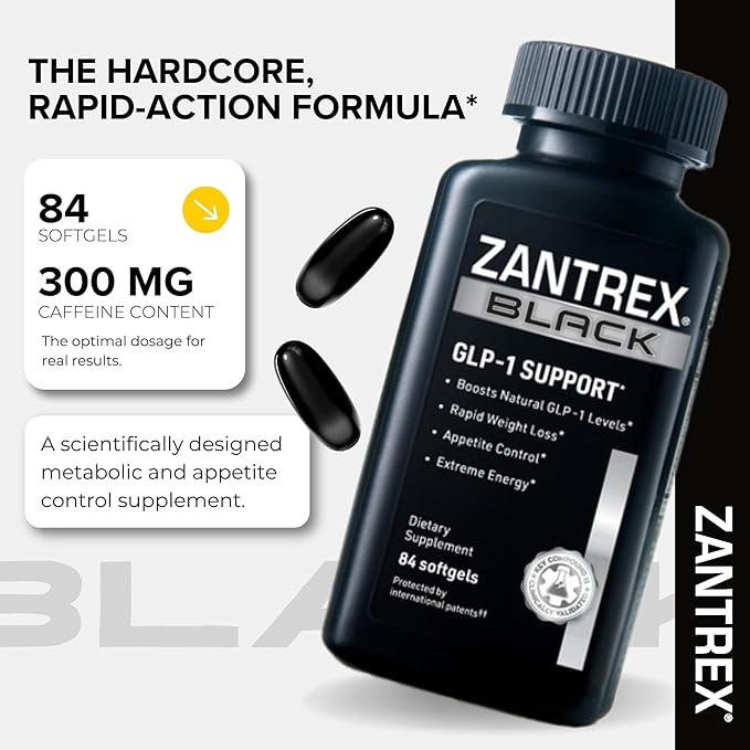 Zantrex Black – Naturally Boost GLP-1 & Metabolism Support | Appetite Suppressant, Thermogenic Energy, Weight Loss Formula | 84 Pills