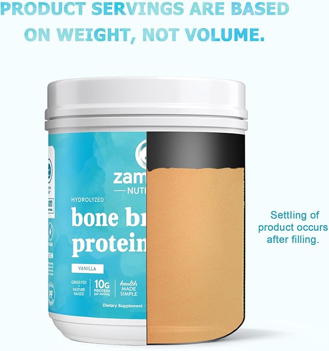Zammex Bone Broth Protein Powder, Pure Grass Fed Beef, Vanilla Protein Powder,Hydrolyzed Collagen Supplement for Healthy Skin,Nails,Hair,Joints, Non-GMO,Gluten Free, Great in Shakes