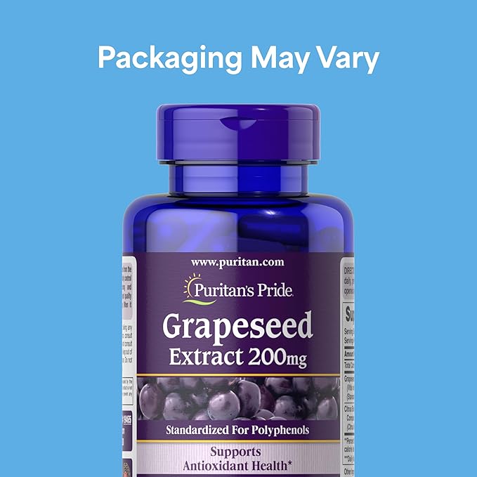 Puritan's Pride Grapeseed Extract 200mg, Dietary Supplement for Antioxidant and Heart Health Support, 2 Month Supply, 120 Rapid Release Capsules