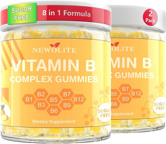 2 Pack Vitamin B Complex Gummies for Women Pineapple Flavor Daily Vitamin C B1,B2,B3,B5,B6,B7,B9,B12 Biotin Folate Supports Energy, Mood, Immune System Sugar-Free Vegan Work Adults(120Count)