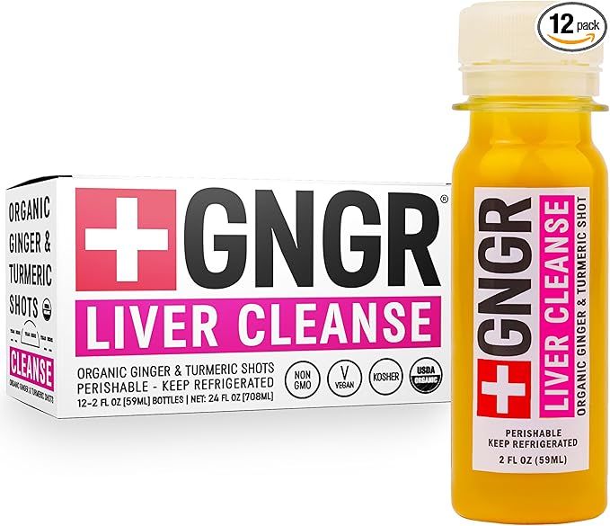 +GNGR Liver Cleanse Detox & Repair, Cold-Pressed Ginger Shot with Organic Milk Thistle Supplement, Dandelion, Turmeric, Immunity Shot for All Natural Liver Support & Digestion, 2 fl oz (Pack of 12)