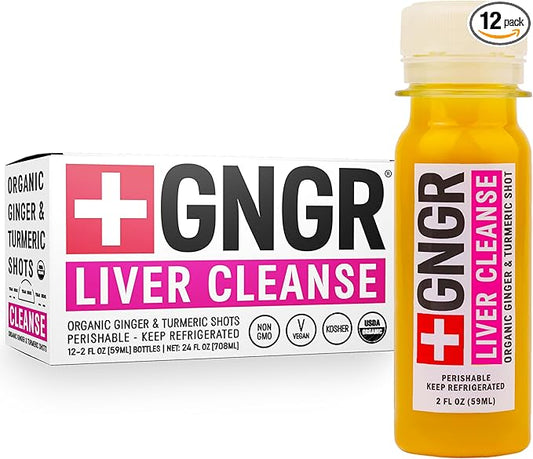 +GNGR Liver Cleanse Detox & Repair, Cold-Pressed Ginger Shot with Organic Milk Thistle Supplement, Dandelion, Turmeric, Immunity Shot for All Natural Liver Support & Digestion, 2 fl oz (Pack of 12)