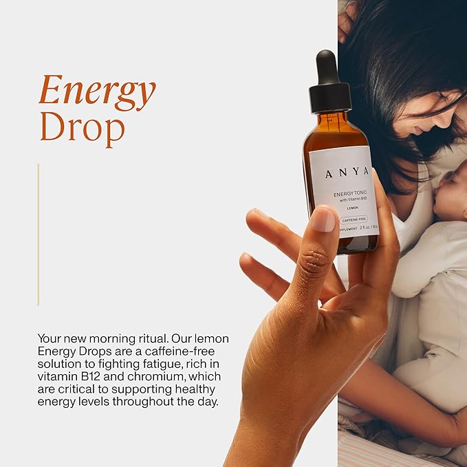ANYA Postpartum - Energy Drops (2 fl oz, 15 Servings), Rich in Vitamin B12 and Chromium for Women, Caffeine-Free, Supports Healthy Energy Levels, Non-GMO, Gluten Free