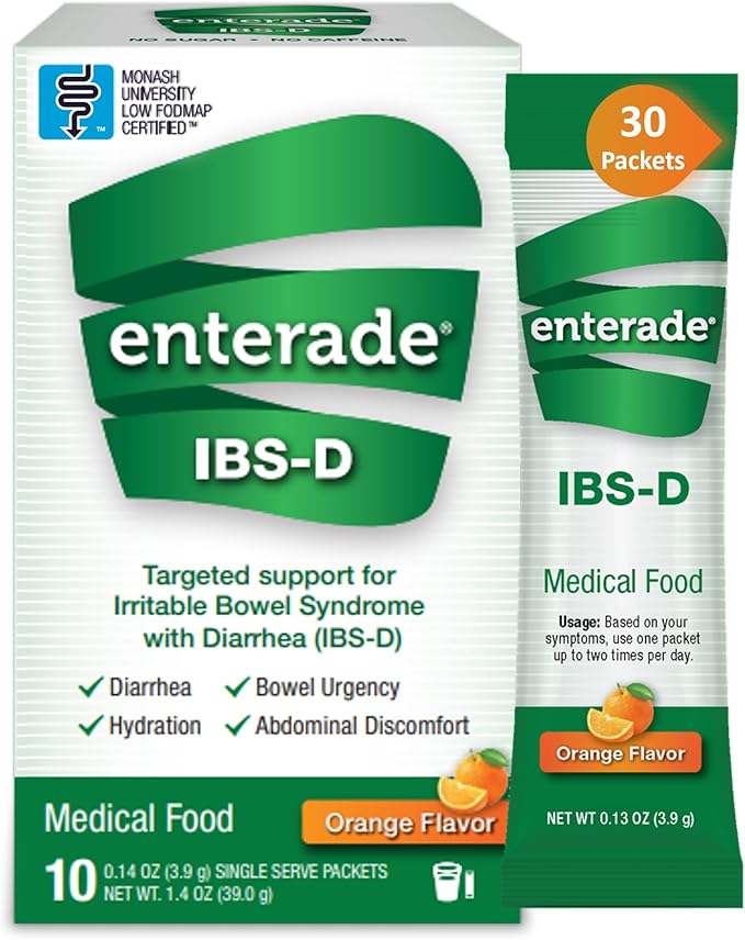 enterade IBS-D Powder Packets for IBS Relief of Symptoms from Irritable Bowel Syndrome with Diarrhea (IBS-D), Orange, 30 Single-Serving Powder Packets