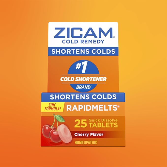 Zicam Cold Remedy Zinc Rapidmelts, Cherry Flavor, Homeopathic, Cold Shortening Medicine, Shortens Cold Duration, 25 Count
