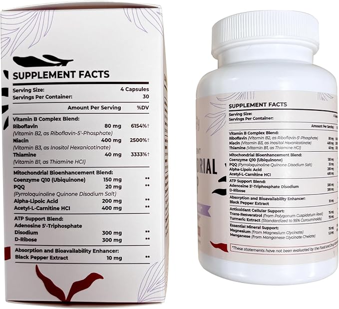 2326 MG Mitochondrial Supplements with ATP, Vitamins, CoQ10 & PQQ, More Effective Than Creatine HMB & Nitric Oxide, Energy, Endurance, Strength, Recovery & Muscle, Organic, 360 Capsules