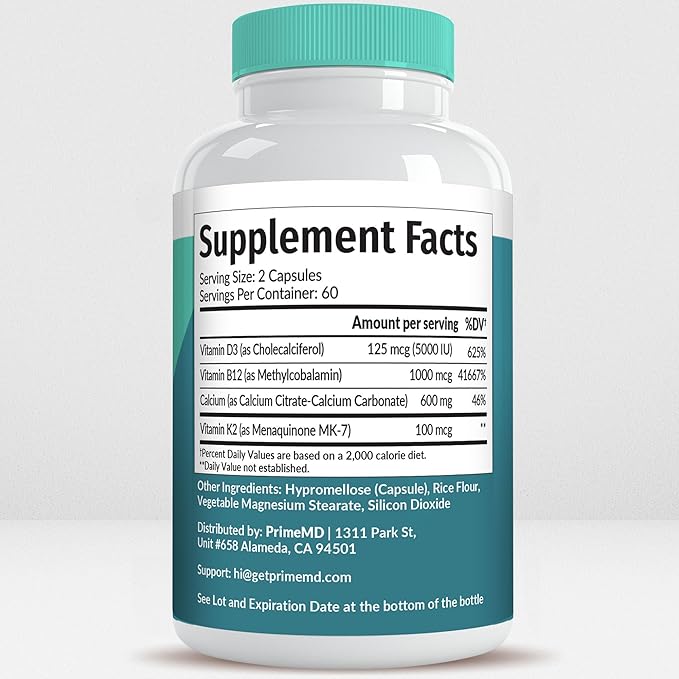 4-in-1 Calcium Supplements for Women and Men - Calcium with Vitamin D3 K2 5000 IU Supplement, 601mg per Serving for Heart, Bones & Body Defenses - Gluten-Free, Vegan-Friendly (240 ct)