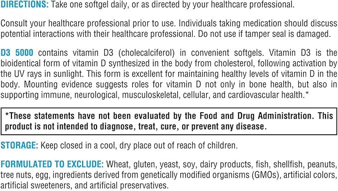 XYMOGEN D3 5000 - Bioavailable Vitamin D3 5000 IU (125 mcg) - High Potency Vitamin D Supplement to Support Immune Health, Bone + Heart Health (180 Softgels)